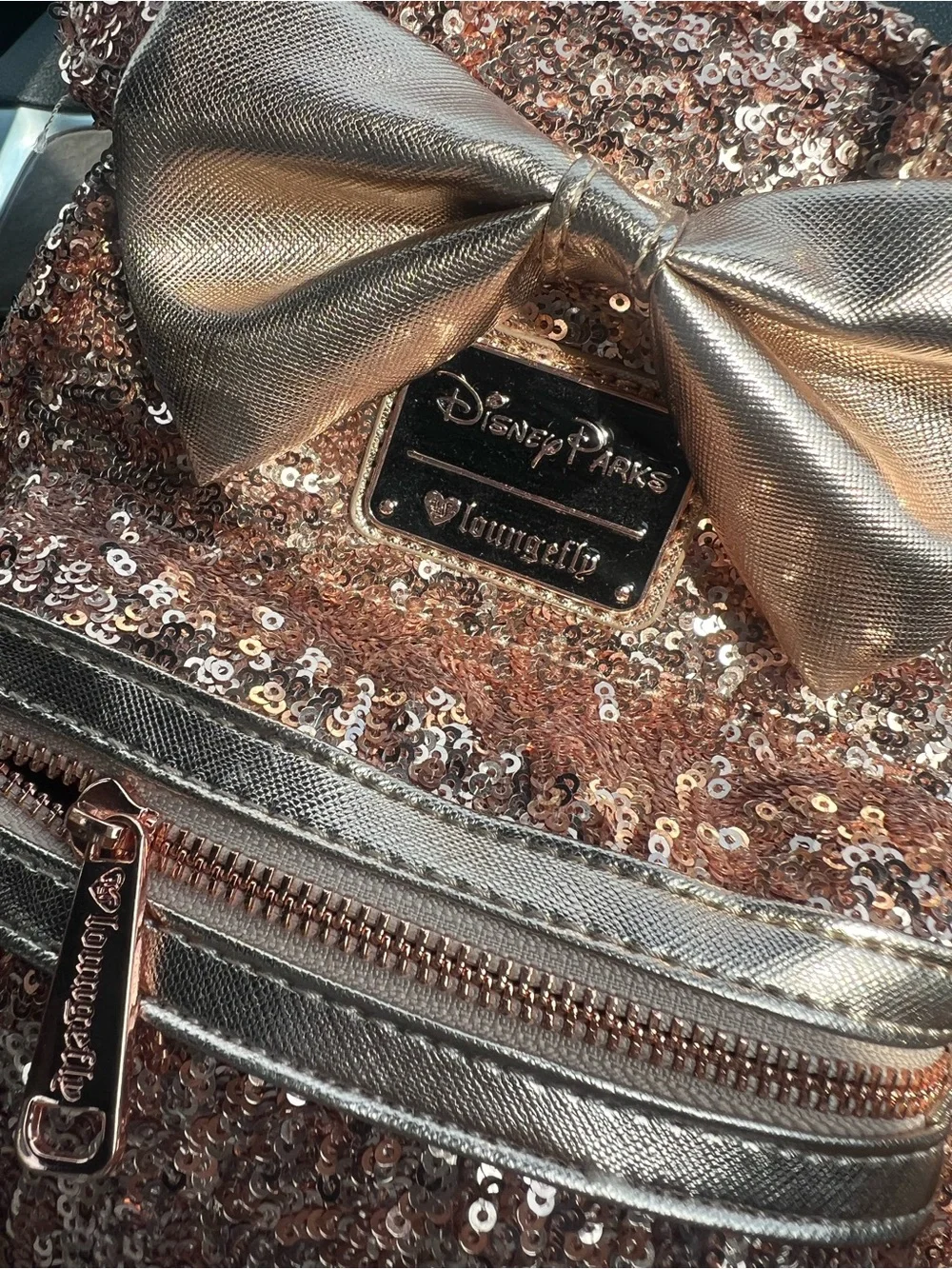 Loungefly Disney Parks Minnie Mouse Sequined Mini Backpack – Rose Gold